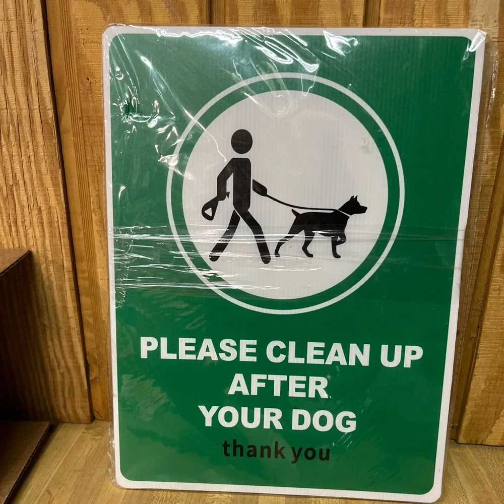 Green Dog Waste Sign 3 piece sign set with metal ground stands
